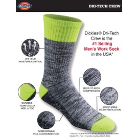 Dickies Men's Dri-Tech Moisture Control Multipack Crew Socks Hi-Vis Yellow Black 6 Pairs, Hi-Vis Yellow Black (6 Pairs)