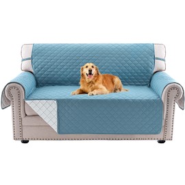 PrinceDeco Couch Cover Washable Reversible Loveseat Sofa Cover Couch Cover for 2 Cushion Couch Furniture Protector with Elastic Straps for Pets Kids Dog Cat(Loveseat 46",Blue)