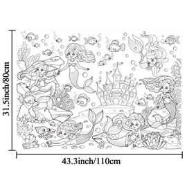 Mermaid Coloring Books for Kids Mermaid Tail Giant Coloring Poster Large Coloring Tablecloth Huge Table Cover for Boys Girls Christmas Gift Birthday Party Supplies Favor 31.4 x 43.3 Inch