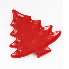 Euro Ceramica Winterfest 16" Tree Serving Platter, Red