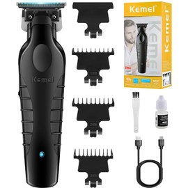 Cortadora de pelo inalámbrica profesional KEMEI para hombres, cortadora de barba eléctrica, kit de corte de pelo de peluquero, cortadoras de contorno de hoja en T sin espacios para hombres, KM-2299