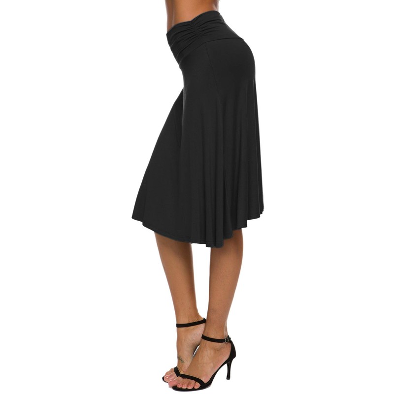 EXCHIC Women's Elastic Waist Plain A-Line Yoga Skirt - black,