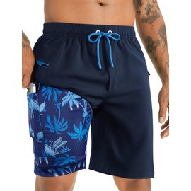 APTRO Men's Swim Trunks with Compression Liner Bathing Suit Quick Dry Swim Shorts MP439 1XL Navy
