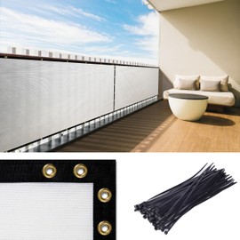 Royal Shade Custom Size 3' x 8' White Balcony Privacy Screen Apartment Above Railing Porch Patio Fence Windscreen Cover Netting Mesh Fabric Cloth - Cable Zip Ties Included (We Make Custom Size)