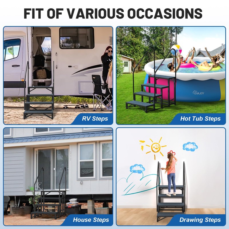RV Steps Spa Steps with Handrail -4 Step Hot Tub