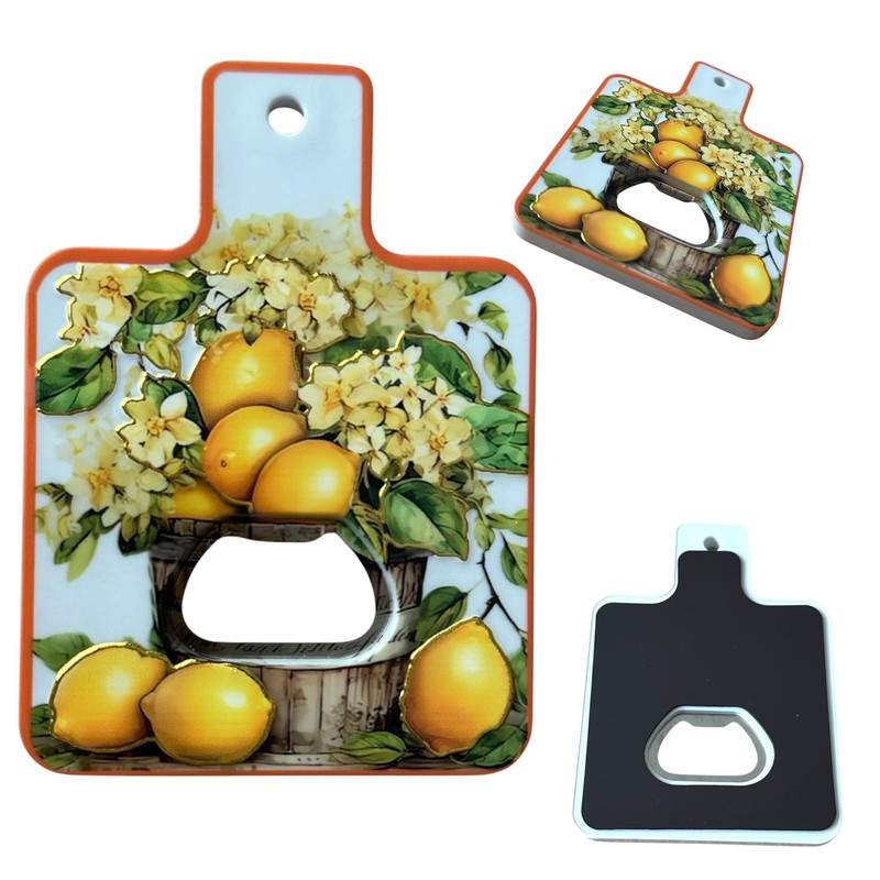 Decorative Sicilian Bottle Opener Magnets with Lemons and Traditional Patterns