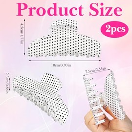 Paquete de 2 pinzas medianas para el cabello para mujer, 3.93 pulgadas, grandes, blancas y negras, con lunares, pinzas de sujeción fuerte para cabello