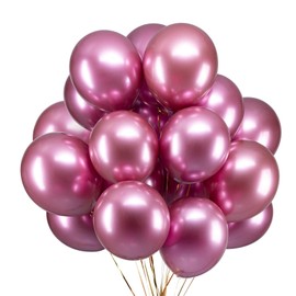 GAKA FAVOR Chrome Balloons 12inch 50 Pcs Pink Latex Metallic Balloons Thicken Helium Shiny Balloons For Weddings Birthdays bachelor Graduation Party Decorations Supplies - Metallic Pink Balloons