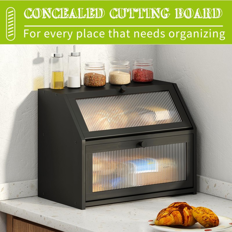 BMOSU Large Double Layer Bread Box for Kitchen Countertop, Bamboo