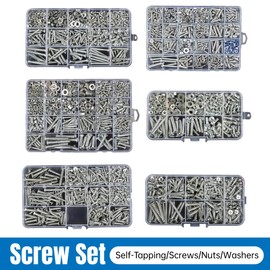 AIMALL Household Screw and Nut Kit - Complete Screw Box with Self-Tapping Screws, Nuts, Washers in Sizes M2, M3, M4, M5, M6 for DIY and Repairs