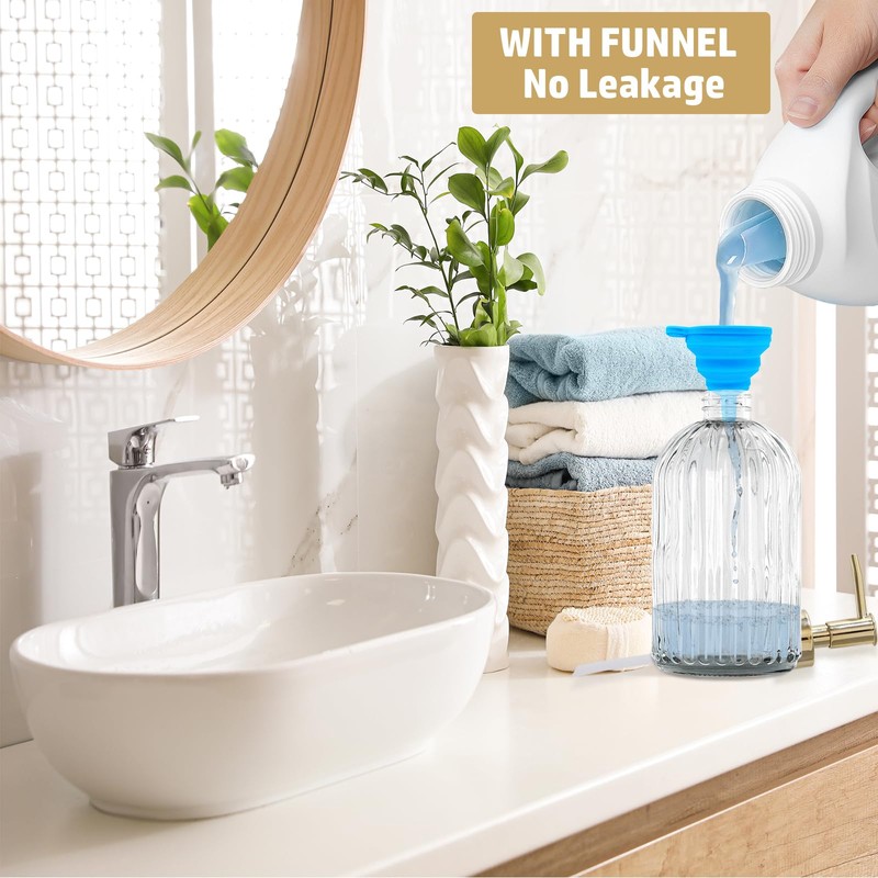 14 Oz Stripe Clear Glass Soap Dispenser with Gold Plastic