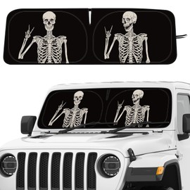 DaisyInner Windshield Sun Shade Compatible with Jeep JK JKU JL JLU 1997-2023 and Compatible with JT 2020-2023 Foldable Windshield Sun Visor Blocks UV Rays (Black White,Skeleton)