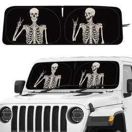 DaisyInner Windshield Sun Shade Compatible with Jeep Jk Jku Jl Jlu 1997-2023 and Compatible with Gladiator Jt 2020-2023 Foldable Windshield Sunvisor Blocks UV Rays (Skeleton, 16.5 x 52.5)