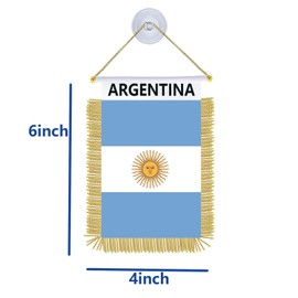 2PCS Argentina Suction Cup Hanger Hang Flag,4×6 inch Small Argentinians Hanging Banner,Tiny Printing Decor For Office Home Table Car