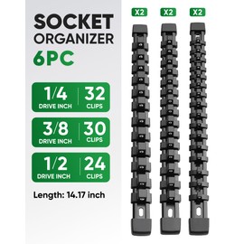 ALOANES 6PC Socket Organizer, Socket Rails Fit 1/2", 1/4" and 3/8" Drive