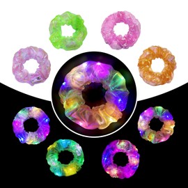 Asawira 4 Pcs Light Up Mermaid Scrunchies, LED Hair Scrunchy for Girl & Women, Multi Light Modes, Glow in the Dark Accessories for Rave Neon Slumber Party(Light pink, Green, Magenta, Orange)