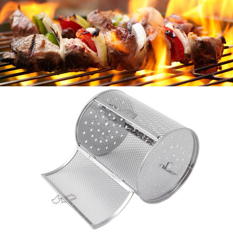 Rolling Grilling Basket Stainless Steel Grill Cage Round Stainless Steel