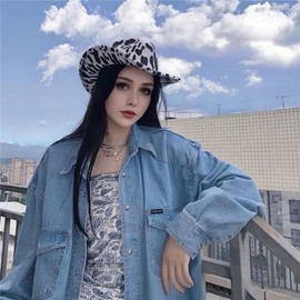 Komonee Cowboy Hat Cow Print Western Sun Cap Fancy Dress Hen Party Costume Outfit Accessory Travel Outdoor Festival Sun Protection Mens Womens Fashion