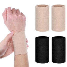2 Pairs Wrist Compression Sleeve,Soft Wrist Support Brace,Soft Wrist Wrap Elastic Wristbands Carpal Tunnel Wraps Protector for Men and Women Tennis,Fitness,Sport(Beige+Black)
