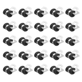 PATIKIL 6mm (1/4") Cable Clamps, 25 Pcs Rubber Coated Cushioned Pipe Clamps 304 Stainless Steel Insulated Wire Clamp for Tube Pipe Wire Cord Installation, Black