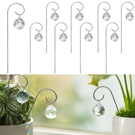 HDCRYSTALGIFTS 9 Pieces 30mm Crystal Ball Prisms Suncatchers with 7.5’’ Small Trellis for Mini Potted Plants Accessories Indoor Fairy Garden Sun Catchers Gift for Plant Lovers (Sliver Stakes)