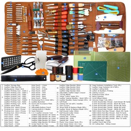 SiiRo 250Pcs Set Leather Working Tools Kit, Leather Crafting Tools for Leather Working, Leather Stamping Tools Stitching Sewing Kits, Leatherworking Starters Tool Set for Beginners with Storage Bag