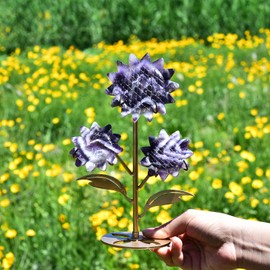 JIC Gem Big Chevron Amethyst Crystal Sunflower Chevron Amethyst Gemstone Slices Carved Crystal Flower Healing Crystal Flower On Stand Decor Reiki Crystal Collection