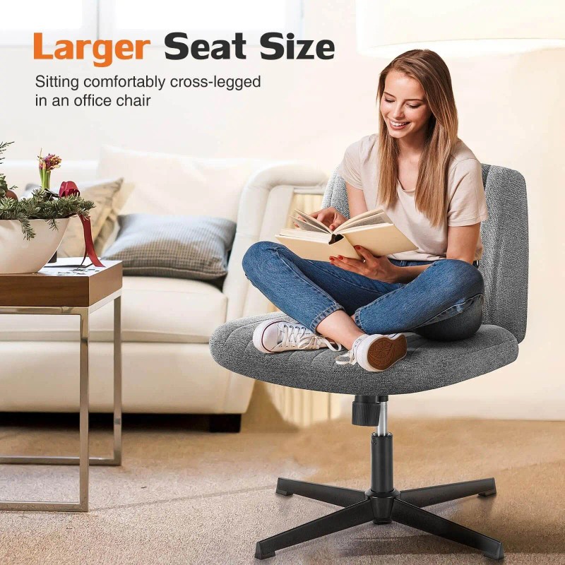 Adjustable Swivel Wide Desk Armless Cross-Legged Rocking Chair for Office