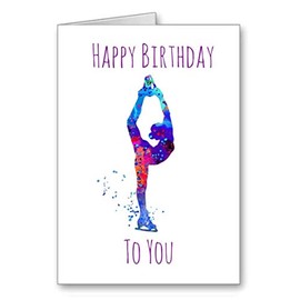 Ice Skater Skating Birthday Card Happy Birthday Watercolour effect (envelope included)
