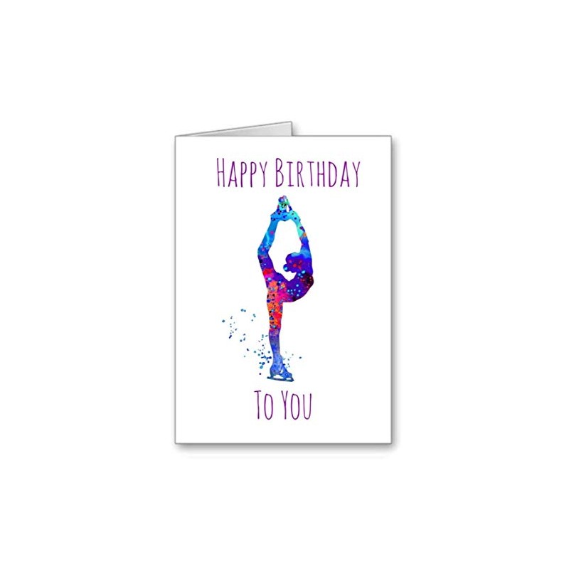 Ice Skater Skating Birthday Card Happy Birthday Watercolour effect (envelope