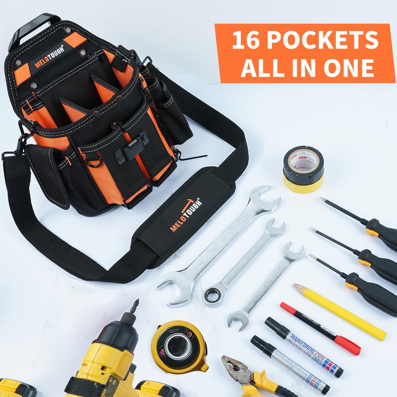 MELOTOUGH Electrician Tool Pouch Bag with Shoulder Strap Professional 16
