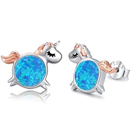 Unicorn Earrings Sterling Silver for Girls Cute Dazzling Opal Colorful Stud Earrings Unicorn Adorable Birthday Gift for Little Princess, Daughter with Gift Box (D-unicorn earrings)