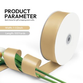 HimBen 1-1/2 Inch 100 Yards Satin Ribbon Light Gold, Solid Color Fabric Ribbon for Gift Wrapping, Wedding, Polyester Gift Ribbon for Birthday Party Decoration, Craft, Hair, Floral, Sewing