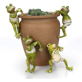 Romeeton 4Pcs Garden Frogs Statues, Planter Pot Hanger Decorations,Frog Flower Pot and Vase Hugger Creative 3D Craft Frog Figurines Climbing Decoration Animal Ornaments for Office Desk Home Garden Pot