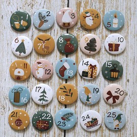 HERZWILD Advent calendar number buttons, number pins, DIY Christmas calendar for jute bags (Santa Claus)