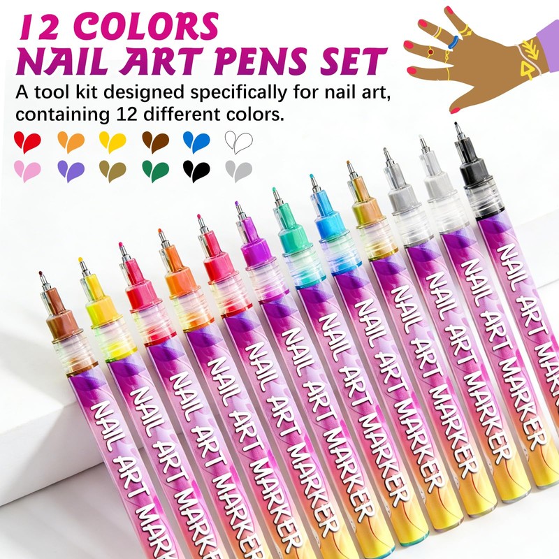 12 Color Nail Art Pens Nail Polish Markers Set for