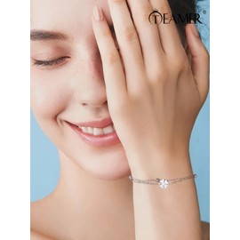 TEAMER Four Leaf Clover Bracelet Stainless Steel Irish Good Luck Shamrock Bracelet Happiness Symbol Lucky Jewelry For St Patrick's Day (Silver)