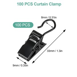 Sheryl&Rain 100Pcs Curtain Clips with Hooks,Stainless Steel Black Curtain Clips,Small Heavy-Duty Hook Clips Set,Hanging Clips,Shower Curtain Clips with Hooks,Clip Hooks for Decoration Craft Display