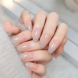 24PCS ins Style Nail Tips Sweet Girls Blug Stripe for Photo Shooting Wedding Party After-Party False Nails Fake Nails