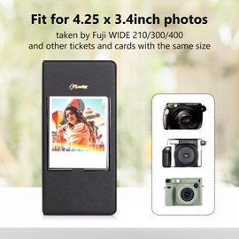 MUZIRI KINOKOO 64 Pockets Photo Album for Fuji Instax Wide 400/Wide 300/Wide 210 Camera, PU Leather Photo Album for 4.25'' * 3.4'' Films, Collection Souvenir Album Book for Wide 400/300/210 - Black