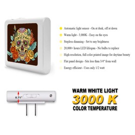 Plug in Dimmable LED Night Light with Dusk to Dawn Auto Sensor, Adjustable Brightness, Warm Light, Auto On-Off Nightlight for Bathroom, Hallway, Nursery, Bedrooms - Skull and Flowers
