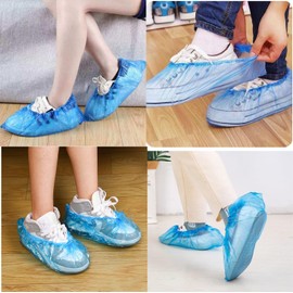 100PCS (50Pairs) Disposable Shoe Covers Waterproof Non-Slip Durable Boot Covers for Indoors Cleaning Real Estate Travel Construction Workplaces Plastic Disposable Shoe Covers for Men and Women (Blue)