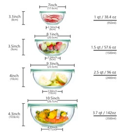 WhiteRhino Glass Mixing Bowl with Lids Set of 4,(1,1.5,2.5,3.7) Large Salad Bowl,Space-Saving Stacking Bowl for Kitchen Food Storage,Glass bowl for Cooking,Baking