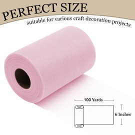 Ableme Deco Tulle Fabric Roll 6 Inches x 100 Yards (15cm x 91m) Tulle for Tutu Dress Pom Poms Gift Wrapping Baby Shower Wedding Decor (Baby Pink)