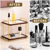2-Tier Bathroom Counter Organizer with Transparent Stripe Acrylic Shelves, Brown