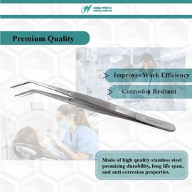 Lab Tweezers Dental Cotton Pliers Surgical Forceps For Detailed Work & General Purpose with Blunt Serrated Angled Tips 6" Made of Stainless with Ridged Handle for Firm Grip
