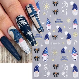 4 Sheets Christmas Nail Art Stickers Decals Xmas 5D Embossed Nail Stickers for Nail Art Gingerbread Man Gnome Snowflake Christmas Gloves Nail Decals Supplies for Women Winter Nail Decorations