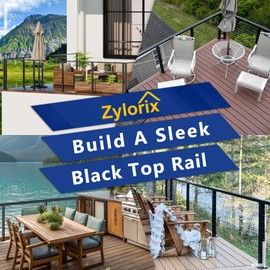 Zylorix 1Pack 6FT Stainless Steel T304 Black Handrail for Cable Railing with Nylon End Cap Kits, 2.36" W x 1.18" H Cuttable Flat Handrail Rectangular Top Rail for Stair Railing Indoor Outdoor
