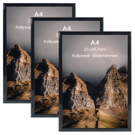 kollyseek Pack of 3 DIN A4 (21 x 29.7 cm) Picture Frames Modern Poster Frame with Scratch-Resistant Acrylic Lenses for Horizontal or Vertical Wall Mounting (Black)