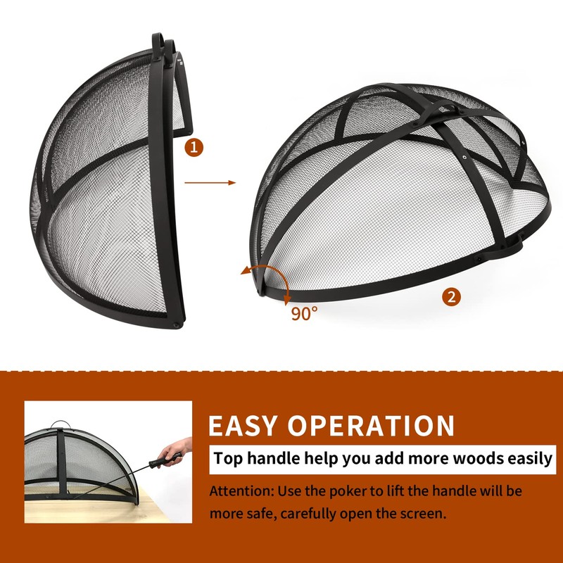 WeCooper Heavy-Duty Fire Pit Spark Screen, 36In Round Steel Mesh